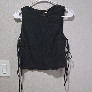 Free People Black Embroidered Crop Top